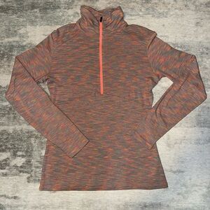 Columbia long sleeve quarter zip knit top orange/multicolor size medium stretchy